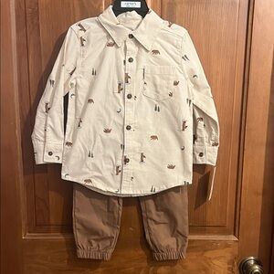 Carter's Cream Winter Bear Print Shirt and Tan Pants Set, 18 Mo & 3T Available